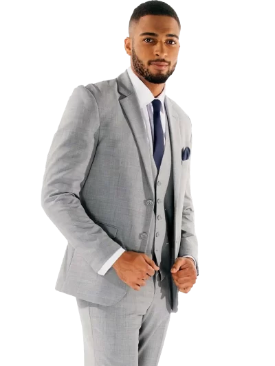 Man in a David Major light gray suit